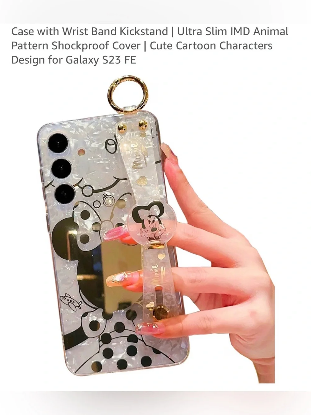 Clear Minnie Mouse Phone Case with Ring Strap - White/Gold Galaxy S23 FE NEW